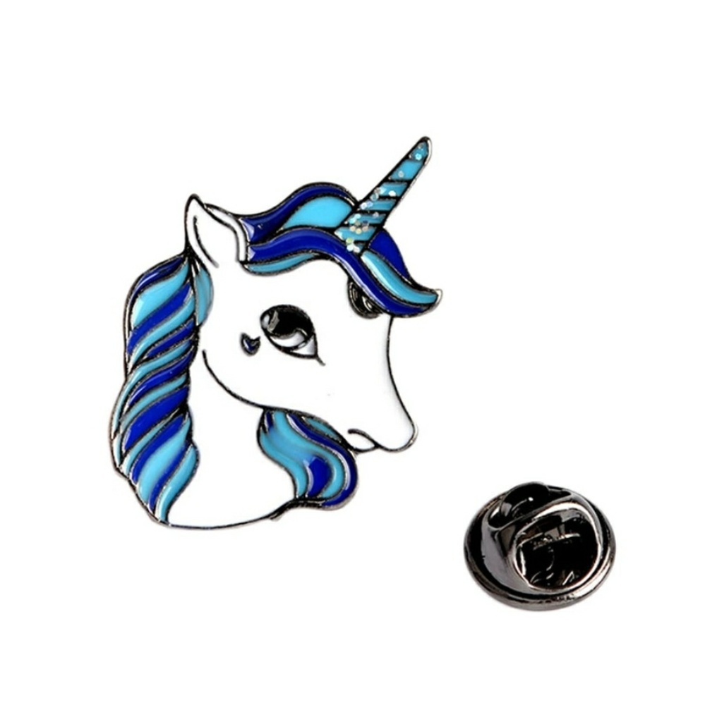 Cartoon unicorn brooche blue